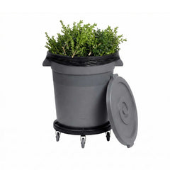 RW Clean 1 Gray 20 gal Plastic Commercial Trash Can and 1 Gray Lid and 1 Dolly
