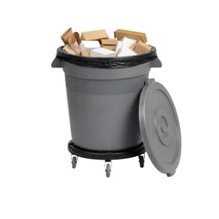 RW Clean 1 Gray 32 gal Plastic Commercial Trash Can and 1 Gray Lid and 1 Dolly