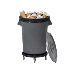 RW Clean 1 Gray 44 gal Plastic Commercial Trash Can and 1 Gray Lid and 1 Dolly