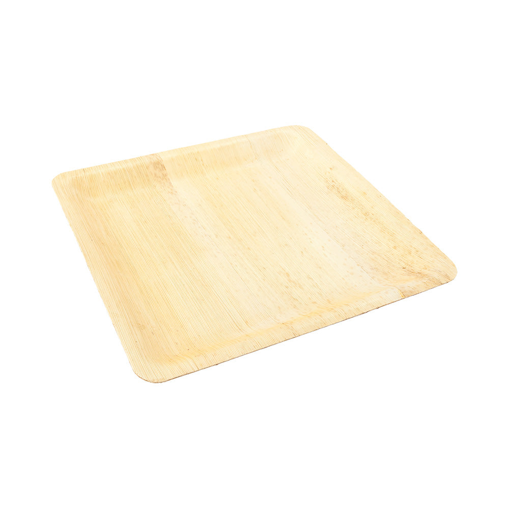 Bambuddha 100 Square Natural 10" Bamboo Leaf Dinner Plates and 100 Natural Bamboo Disposable Flatware Sets