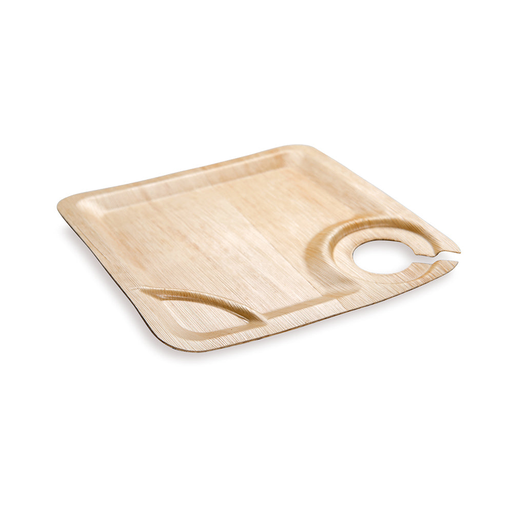 Bambuddha 100 Square Natural 7" Bamboo Leaf Plate and Cup Holders and 100 Natural Bamboo Disposable Flatware Sets