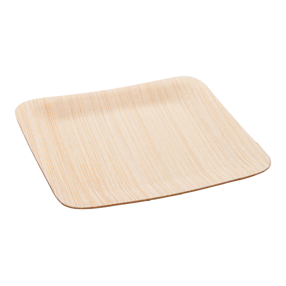 Bambuddha 100 Square Natural 3.5" Bamboo Veneer Plates and 100 Natural Bamboo 3.5" Mini Spoons