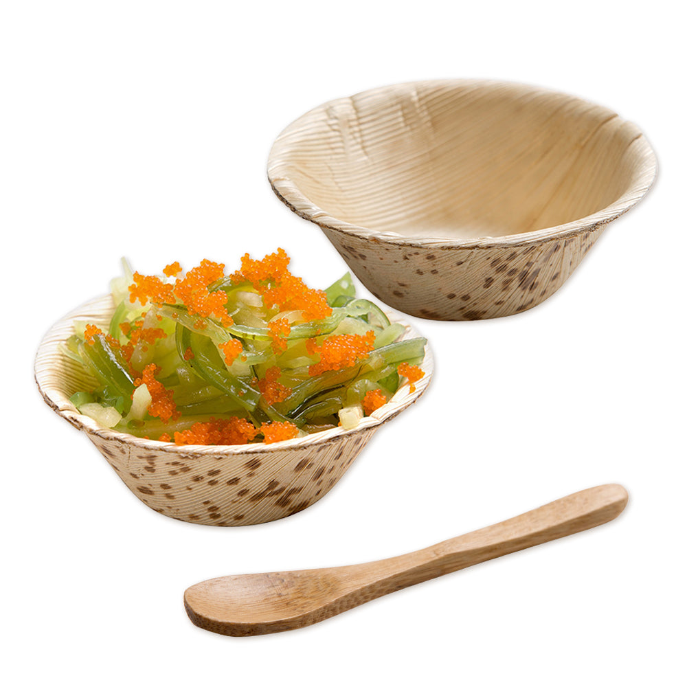 Bambuddha 100 2 oz Round Natural Bamboo Bowls and 100 Natural Bamboo 3.5" Mini Spoons