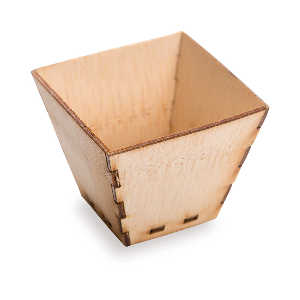Bambuddha 100 2 oz Square Natural Bamboo Mini Kova Cups and 100 Natural Bamboo 3.5" Mini Spoons