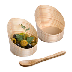 Taipei 100 4 oz Round Natural Wood Mini Incline Cups and 100 Natural Bamboo 3.5