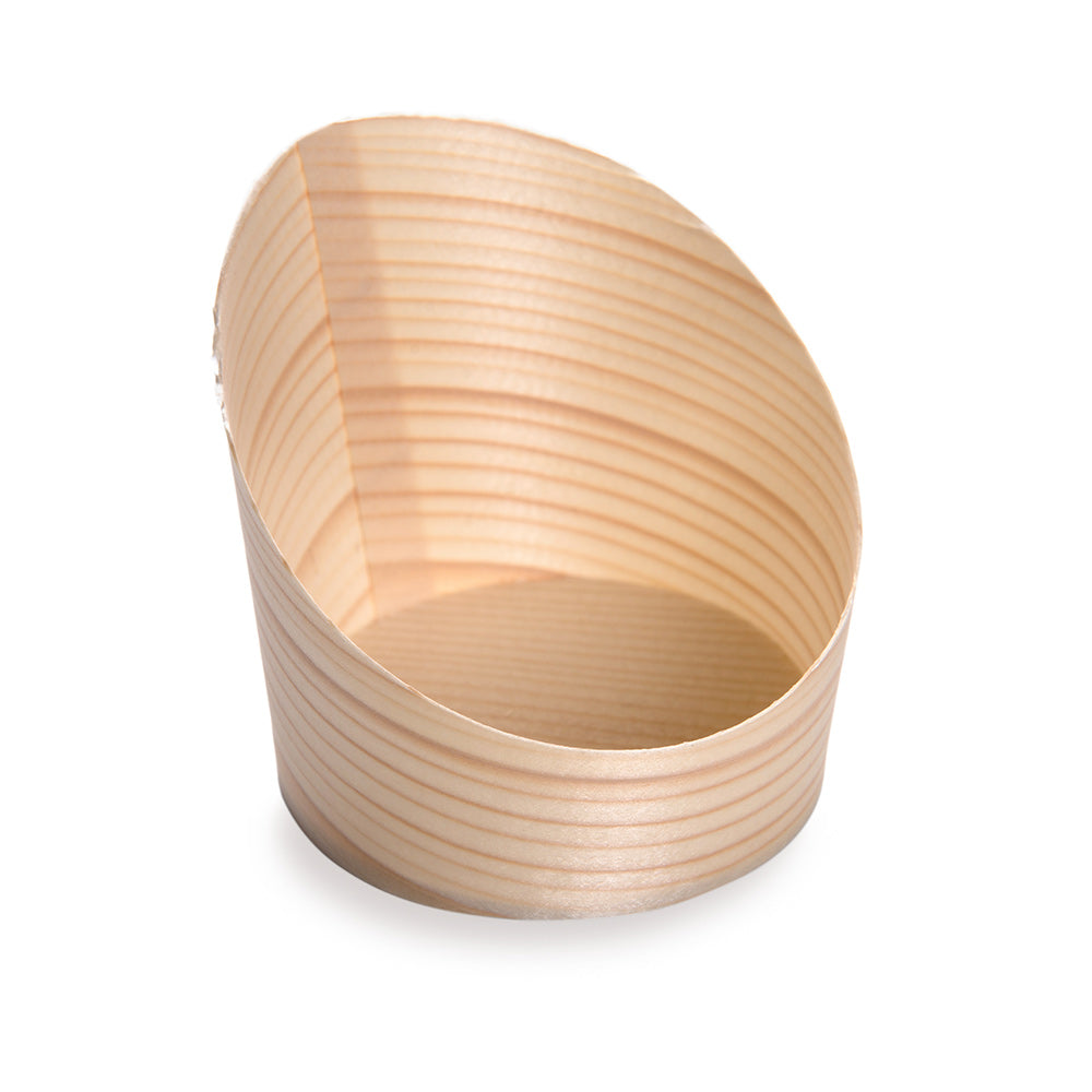 Taipei 100 4 oz Round Natural Wood Mini Incline Cups and 100 Natural Bamboo 3.5" Mini Spoons