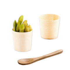 Taipei 200 1 oz Round Natural Shaved Pinewood Mini Cups and 200 Natural Bamboo 3.5