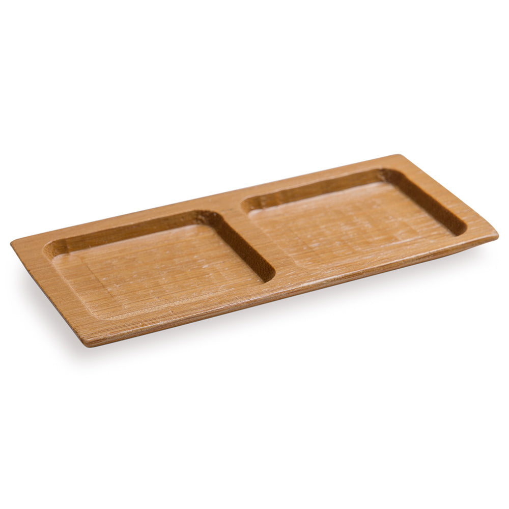 Bambuddha 100 Rectangle Natural 4.75" Bamboo Duo Plates and 100 Natural Bamboo 3.5" Mini Forks