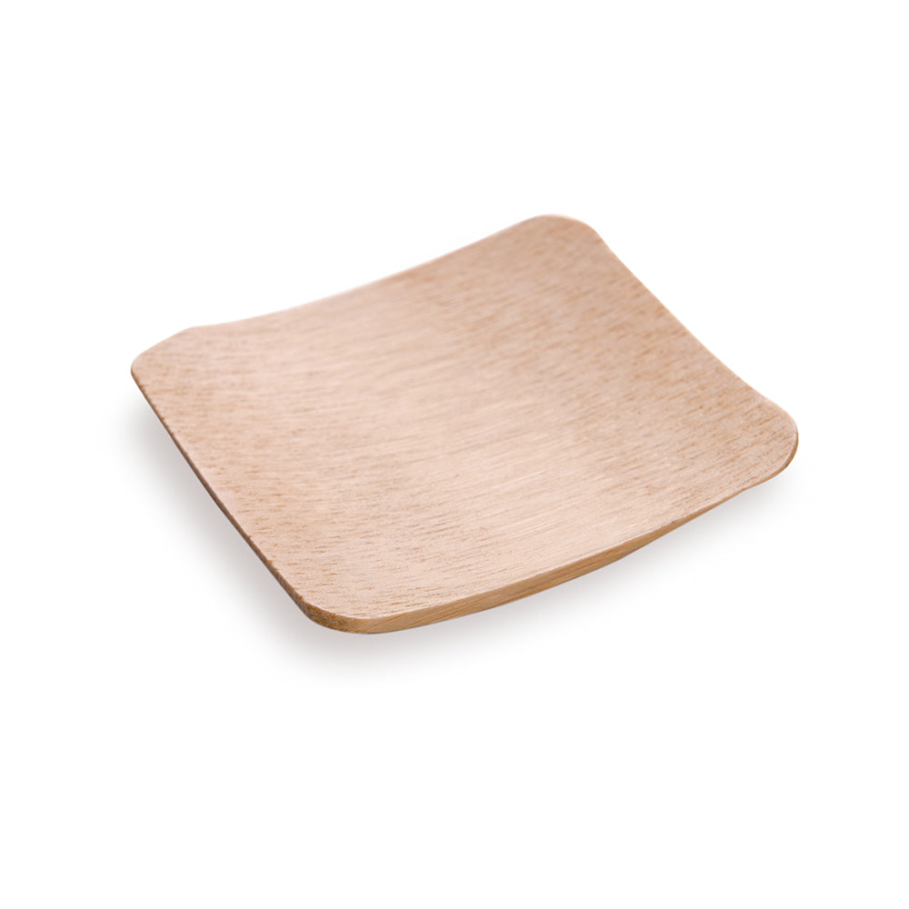 Bambuddha 100 Square Natural 2.25" Bamboo Dishes and 100 Natural Bamboo 3.5" Mini Forks