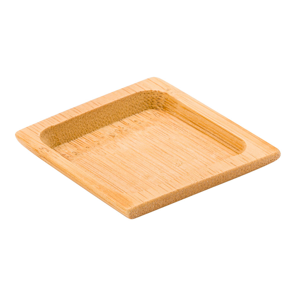 Bambuddha 100 Square Natural 2.5" Bamboo Carved Plates and 100 Natural Bamboo 3.5" Mini Forks