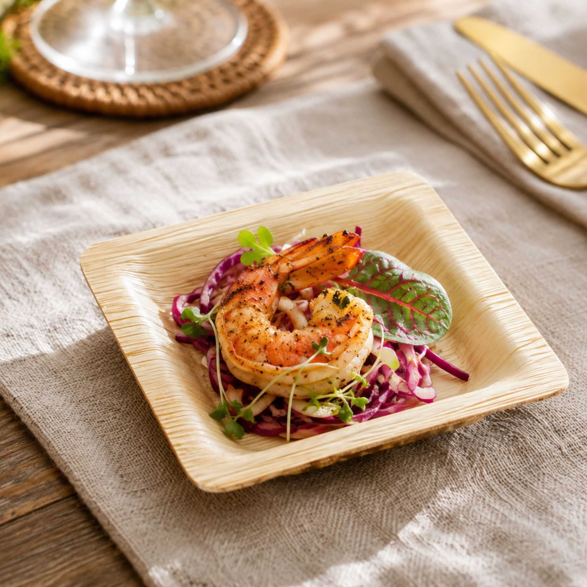 Bambuddha 100 Square Bamboo Leaf 3.6" Plates and 100 Natural Bamboo 3.5" Mini Forks