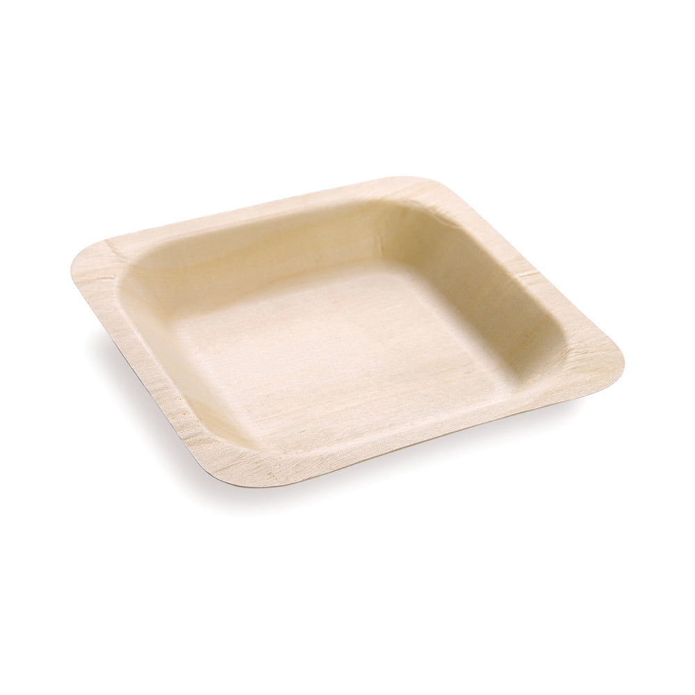 Bambuddha 200 Square Natural 4.5" Wood Plates and 200 Natural Bamboo 3.5" Mini Forks