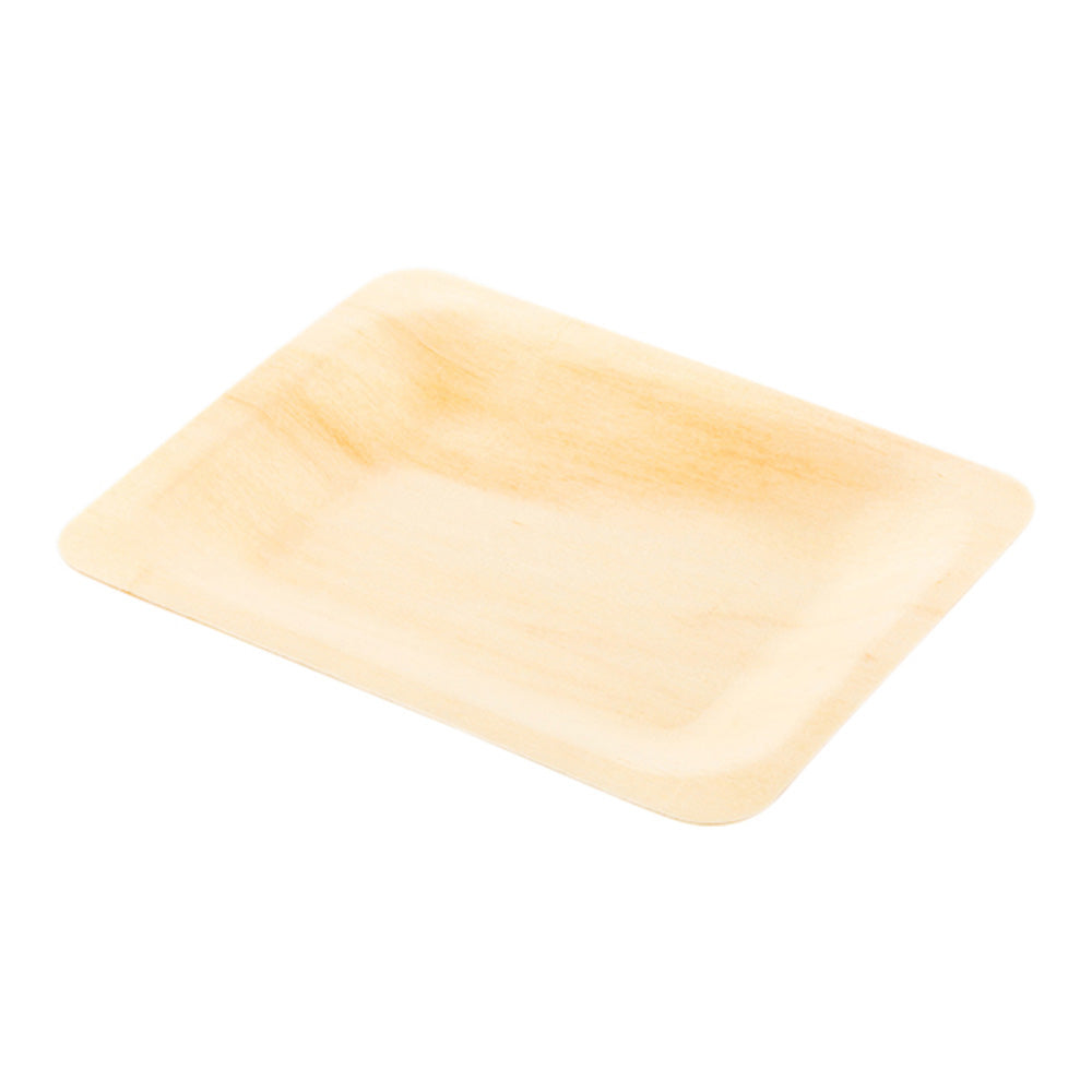 Bambuddha 200 Rectangle Natural 4.75" Wood Plates and 200 Natural Bamboo 3.5" Mini Forks