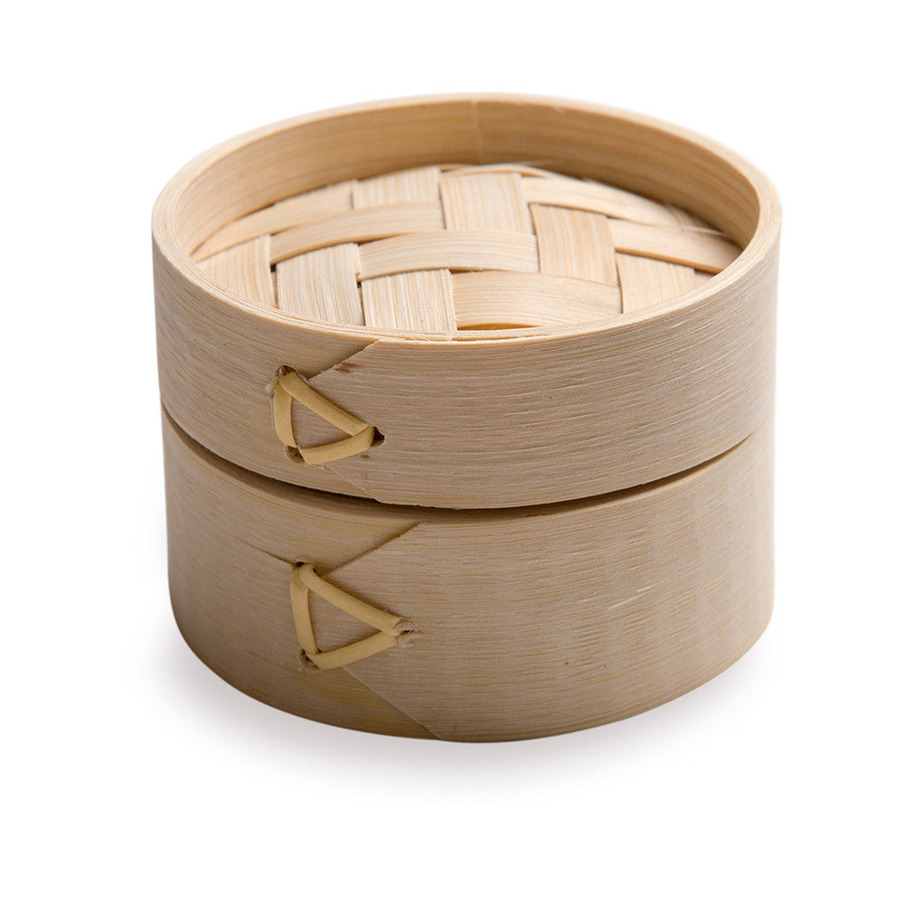 Bambuddha 100 2 oz Round Natural Bamboo Mini Steamers and 100 Natural Bamboo 3.5" Mini Forks