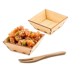 Bambuddha 100 1.5 oz Square Natural Bamboo Mini Kova Bowls and 100 Natural Bamboo 3.5