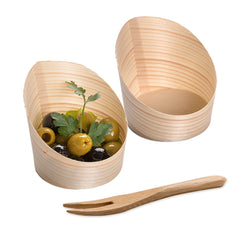 Bambuddha 100 4 oz Round Natural Wood Mini Incline Cups and 100 Natural Bamboo 3.5