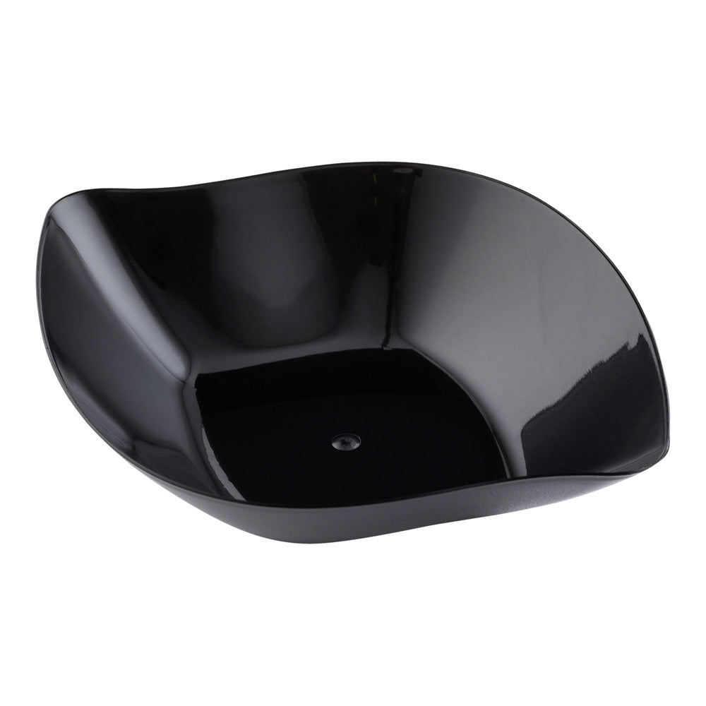 Mini Serve 100 Square Black 3.5" Plastic Comma Plates and 100 Silver Plastic 4" Mini Forks