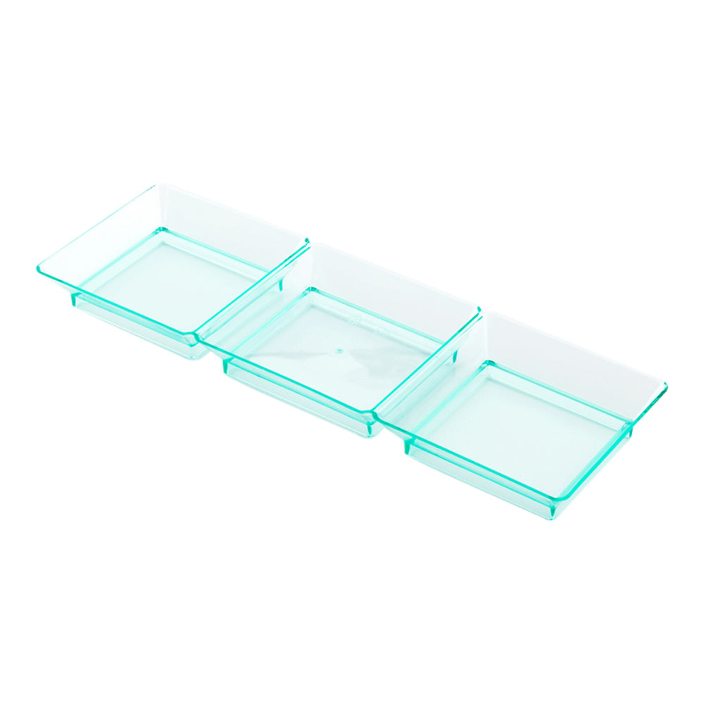 Maxi Serve 100 Rectangle Seagreen 7.5" Plastic Terzetto Mini Plates and 100 Silver Plastic 4" Mini Forks