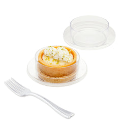Mini Serve 100 3 oz Round Clear Plastic Gastronomique Petri Dish and 100 Silver Plastic 4