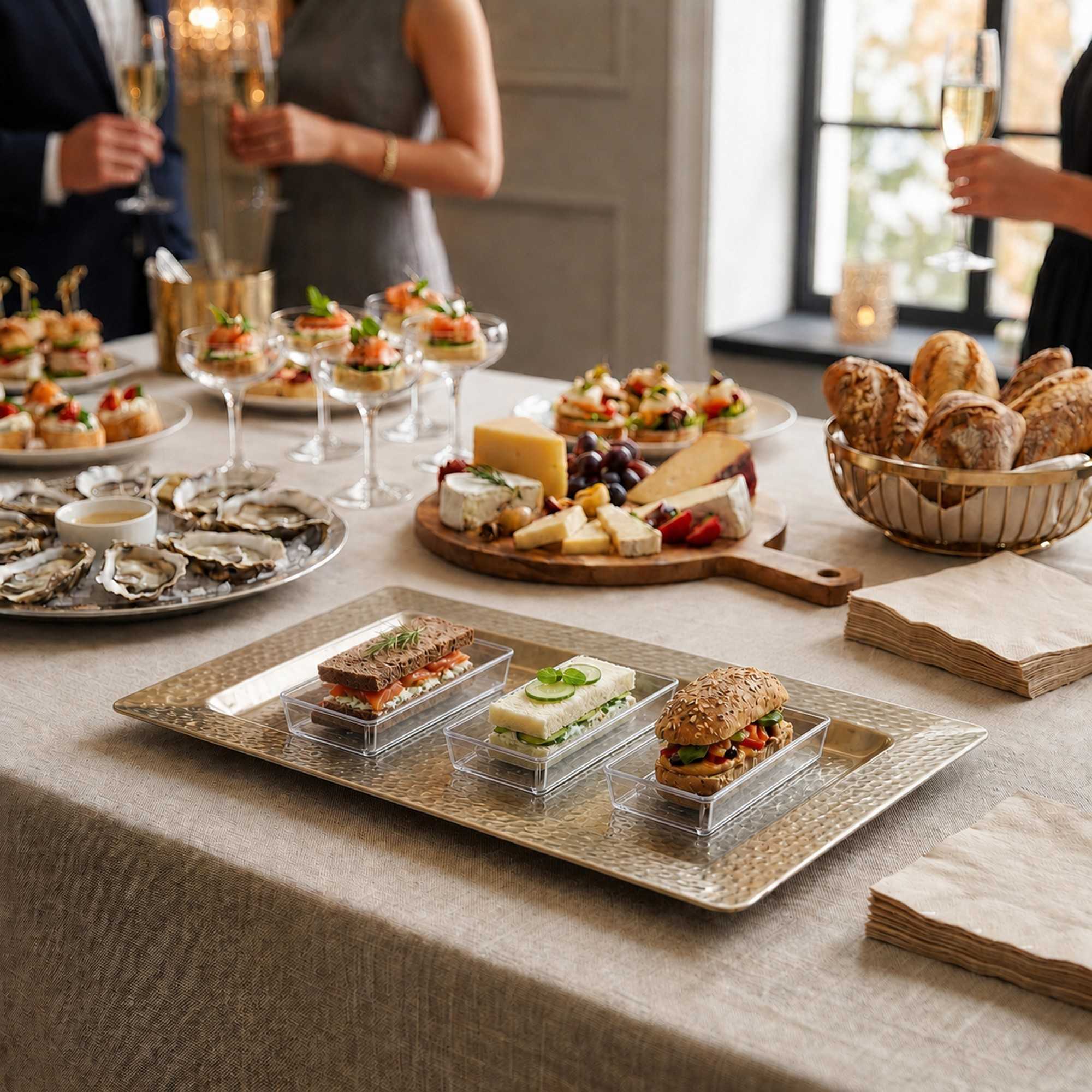 Mini Serve 100 Rectangle Clear 5.2" Plastic Modern Plates and 100 Silver Plastic 4" Mini Forks