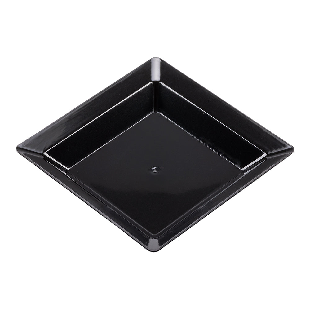 Mini Serve 100 Square Black 4.25" Plastic Plates and 100 Silver Plastic 4" Mini Forks
