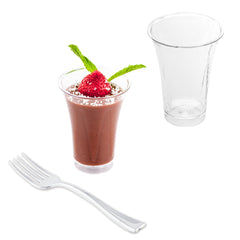 Mini Serve 100 2 oz Round Clear Plastic Mini Trumpet Cups and 100 Silver Plastic 4