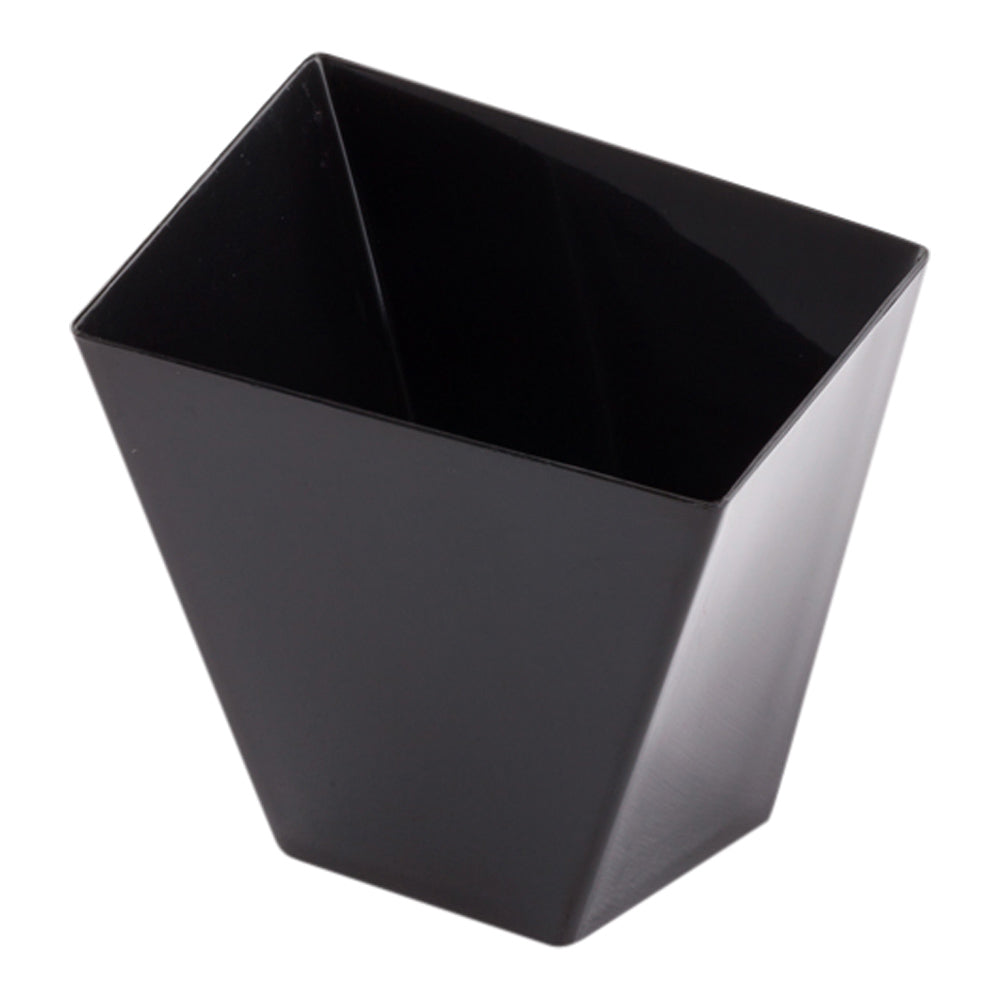 Mini Serve 100 2 oz Square Black Plastic Girata Dessert Dish and 100 Silver Plastic 4" Mini Forks