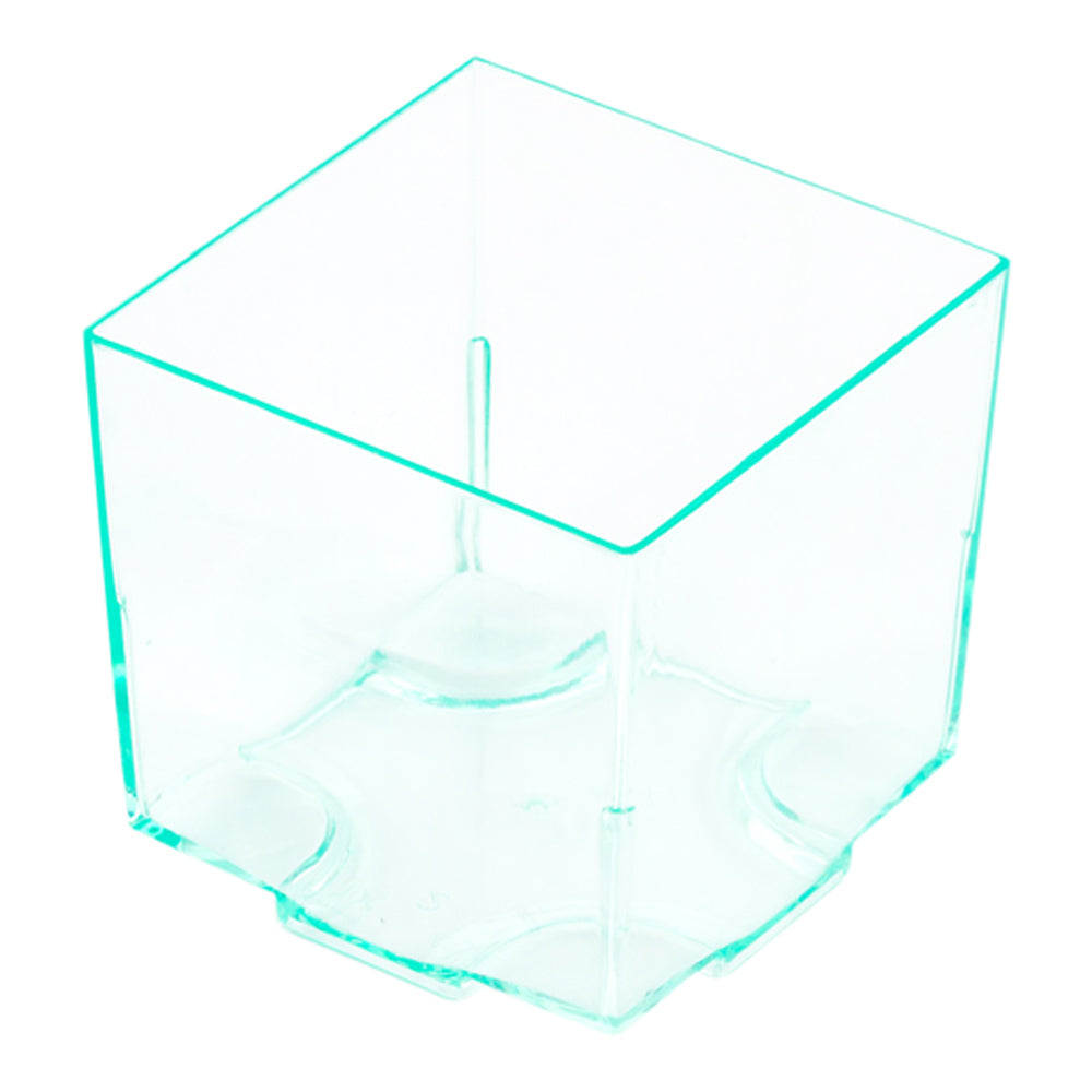 Mini Serve 100 3 oz Square Seagreen Plastic Quadrato Cups and 100 Silver Plastic 4" Mini Forks