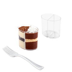 Mini Serve 100 4 oz Oval Clear Plastic Duet Tasting Cups and 100 Silver Plastic 4