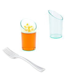 Mini Serve 100 3 oz Round Seagreen Plastic Incline Shot Glass and 100 Silver Plastic 4