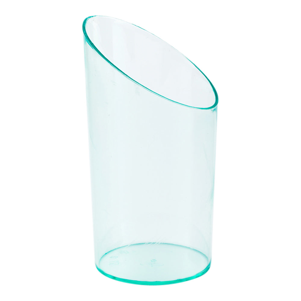 Mini Serve 100 3 oz Round Seagreen Plastic Incline Shot Glass and 100 Silver Plastic 4" Mini Forks