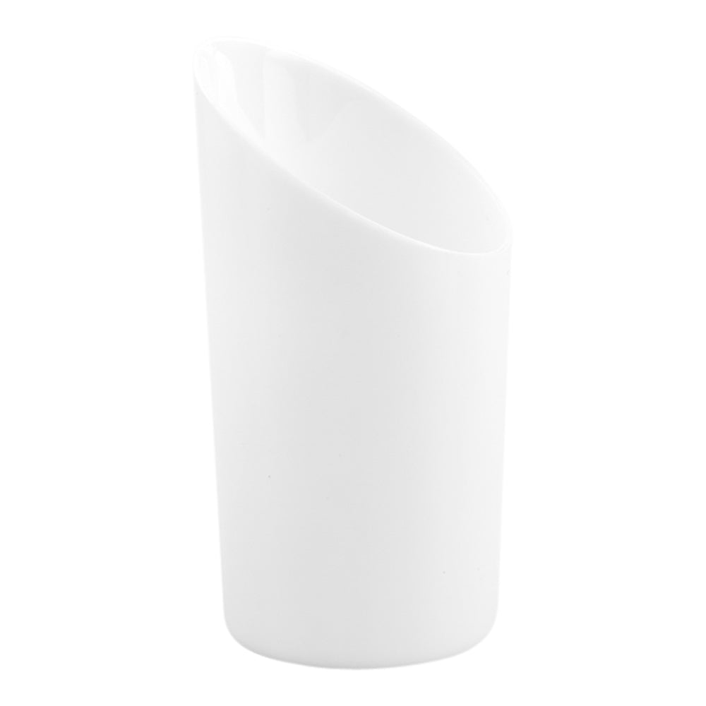 Mini Serve 100 3 oz Round White Plastic Incline Shot Glass and 100 Silver Plastic 4" Mini Forks