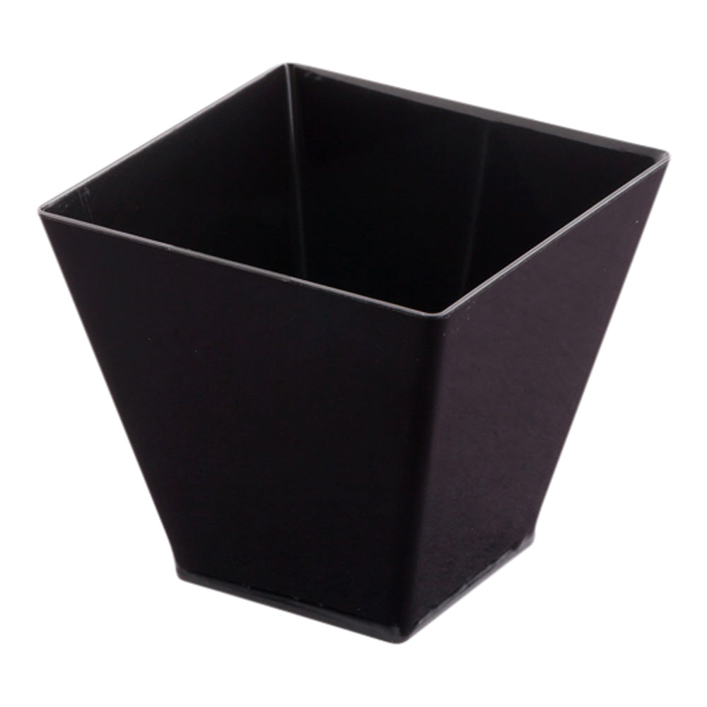 Mini Serve 100 2 oz Square Black Plastic Mini Kova Cups and 100 Silver Plastic 4" Mini Forks