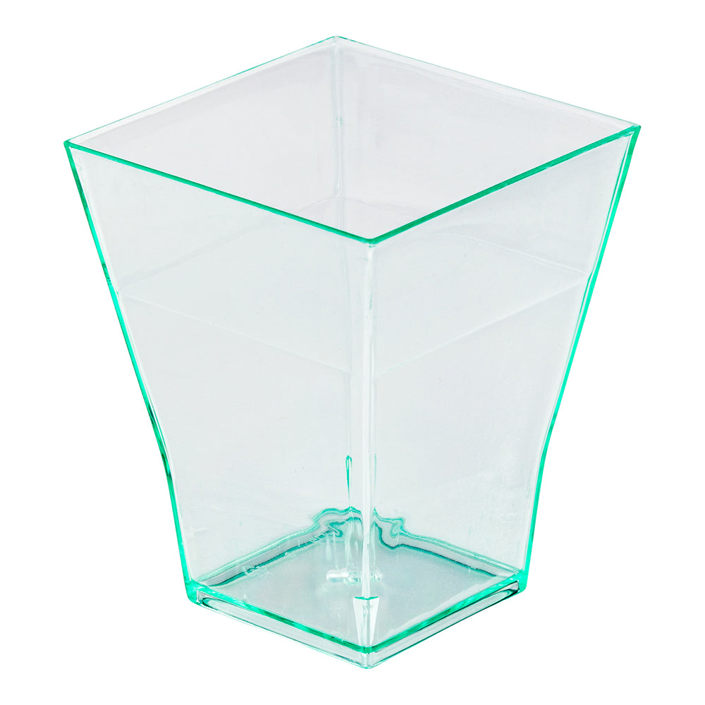 Mini Serve 100 2 oz Square Seagreen Plastic Bonito Cups and 100 Silver Plastic 4" Mini Forks