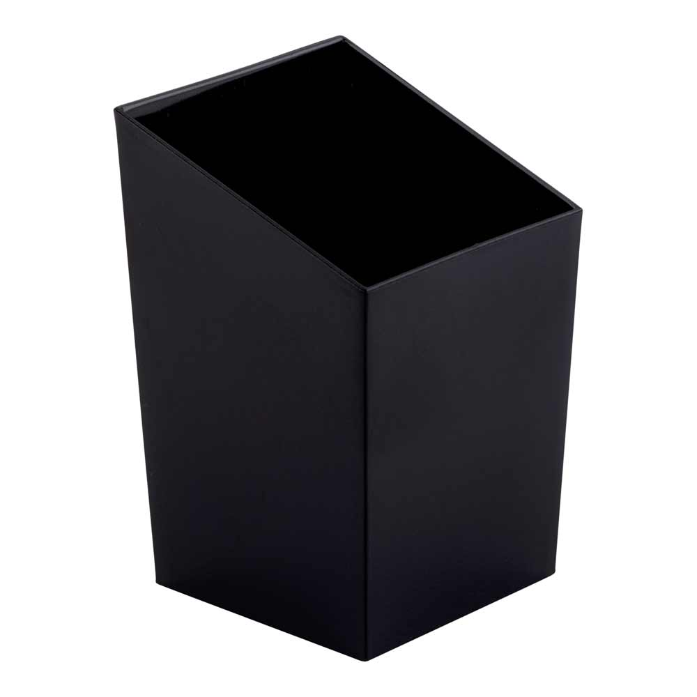 Mini Serve 100 3 oz Square Black Plastic Incline Cups and 100 Silver Plastic 4" Mini Forks