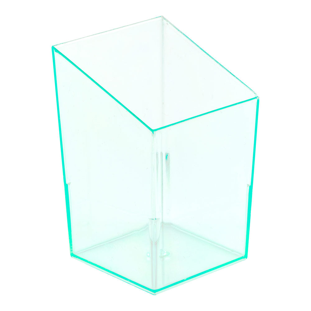 Mini Serve 100 3 oz Square Seagreen Plastic Incline Cups and 100 Silver Plastic 4" Mini Forks