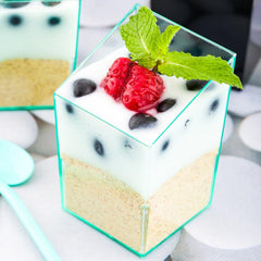 Mini Serve 100 3 oz Square Seagreen Plastic Incline Cups and 100 Silver Plastic 4