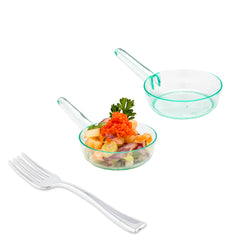 Mini Serve 100 1 oz Round Seagreen Plastic Mini Sauce Pans and 100 Silver Plastic 4