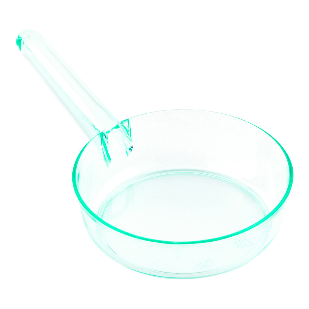 Mini Serve 100 1 oz Round Seagreen Plastic Mini Sauce Pans and 100 Silver Plastic 4" Mini Forks