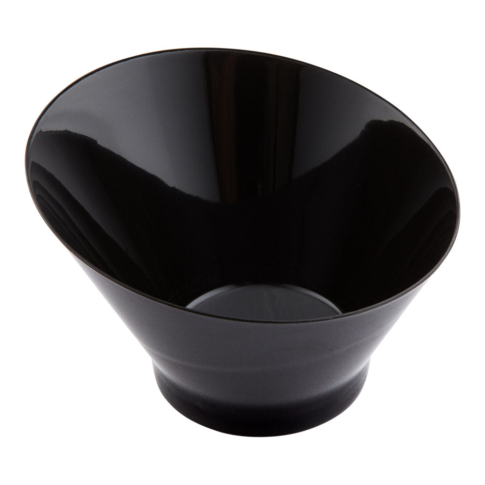 Mini Serve 100 7 oz Round Black Plastic Incline Bowls and 100 Silver Plastic 4" Mini Forks