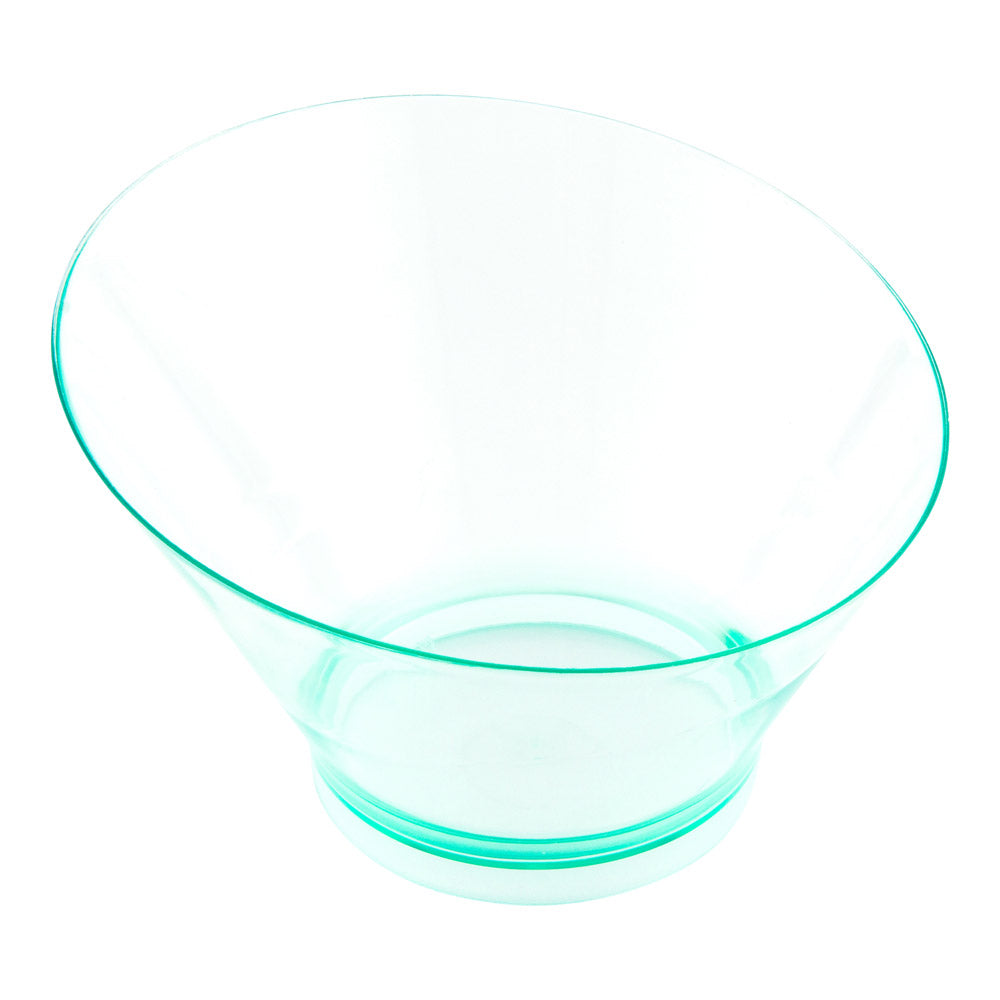 Mini Serve 100 7 oz Round Seagreen Plastic Incline Bowls and 100 Silver Plastic 4" Mini Forks