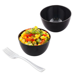 Mini Serve 100 4 oz Round Black Plastic Bodega Cups and 100 Silver Plastic 4