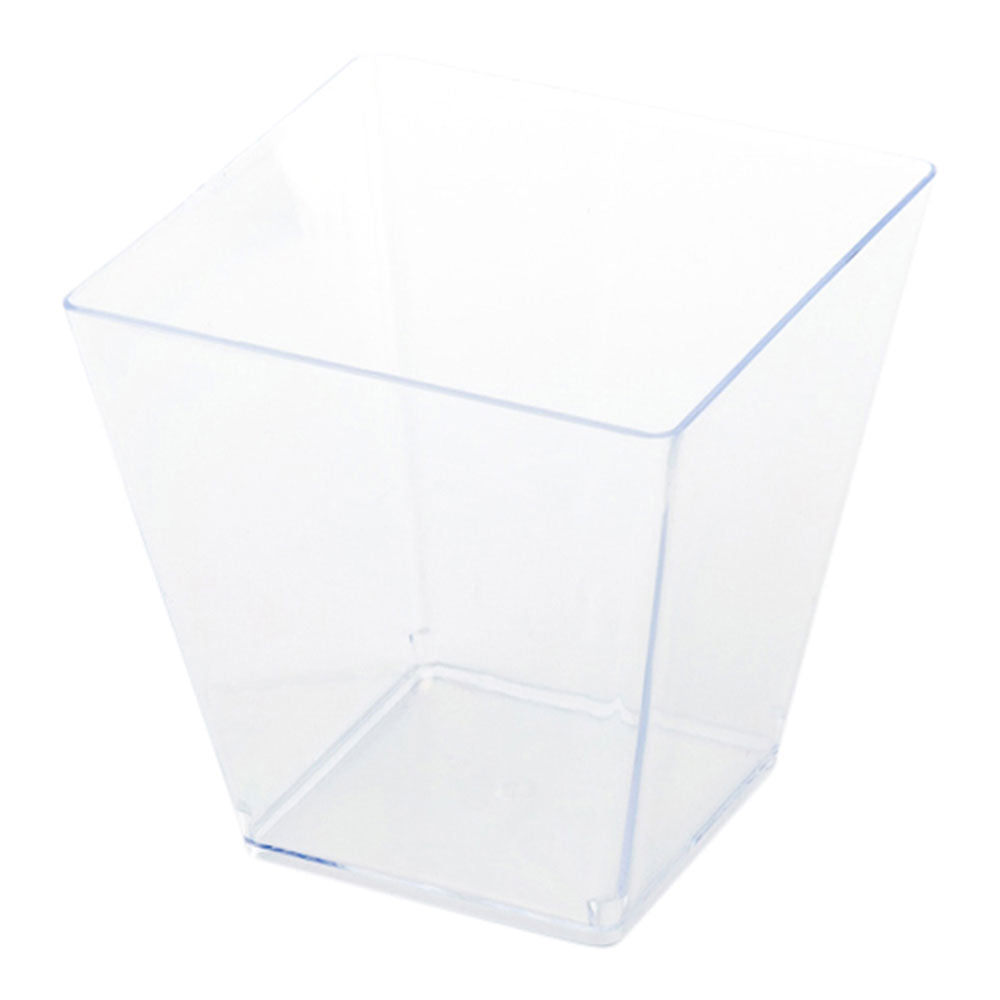 Mini Serve 100 8 oz Square Clear Plastic Large Kova Cups and 100 Silver Plastic 4" Mini Forks
