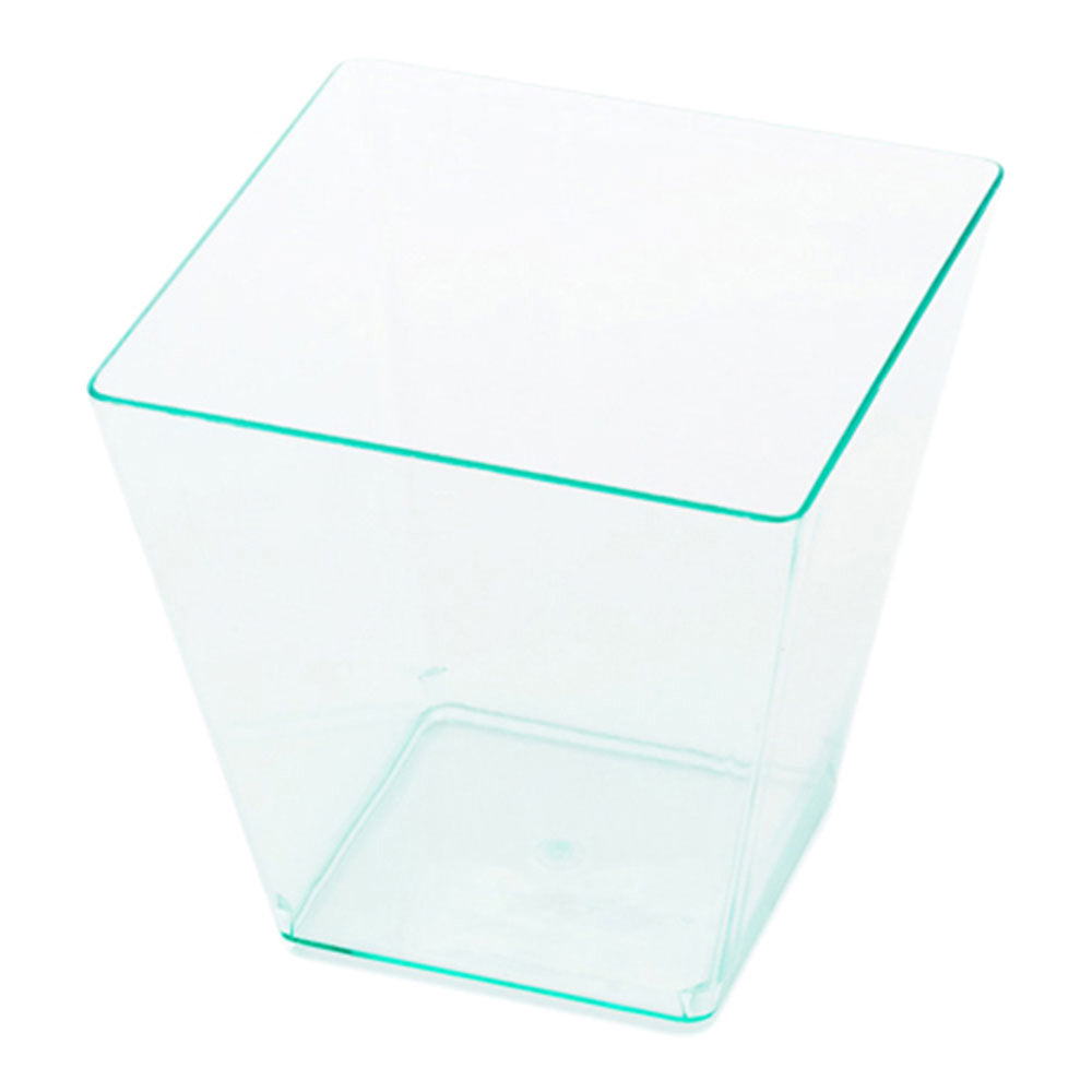 Mini Serve 100 8 oz Square Seagreen Plastic Large Kova Cups and 100 Silver Plastic 4" Mini Forks