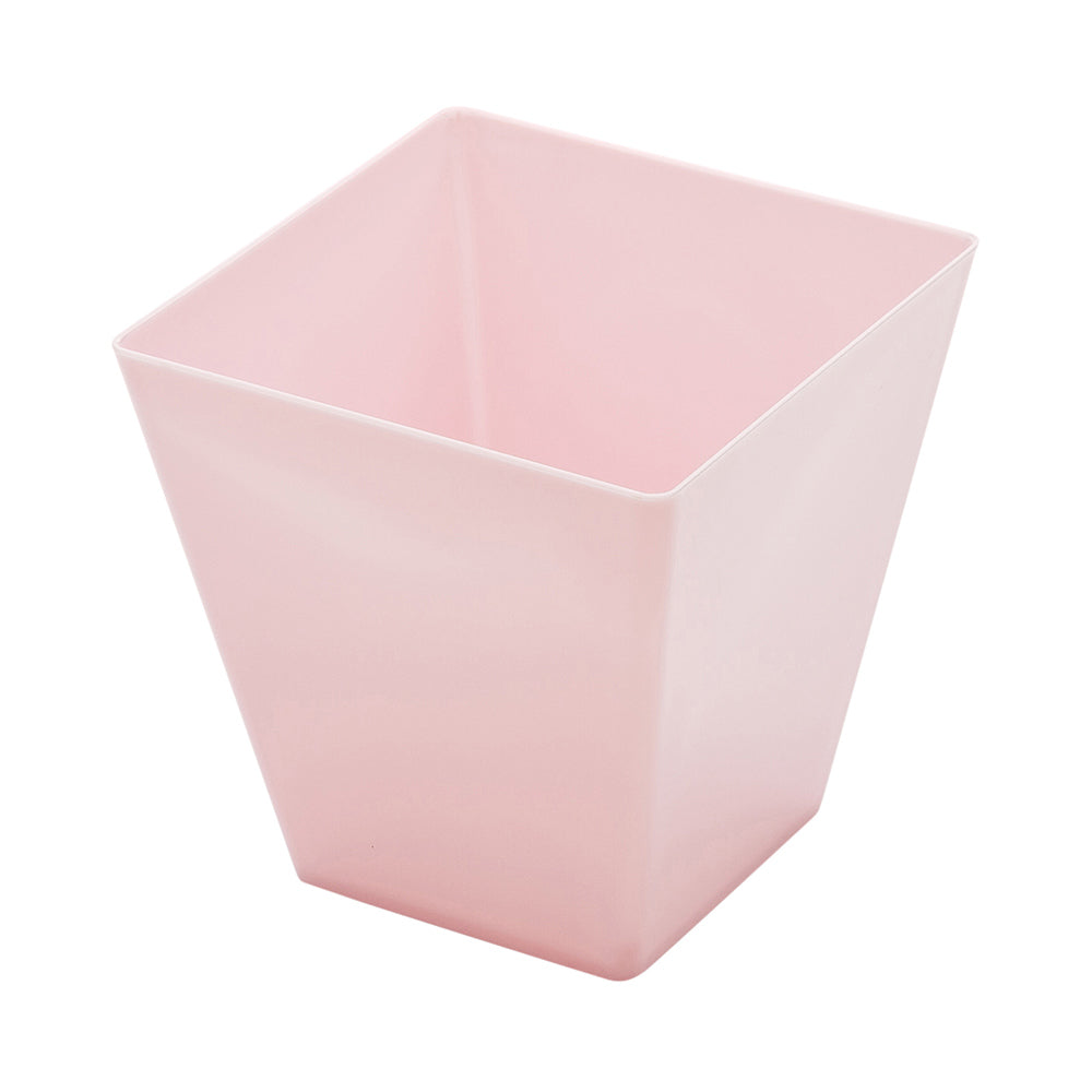 Mini Serve 100 8 oz Square Powder Pink Plastic Large Kova Cups and 100 Silver Plastic 4" Mini Forks