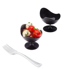 Mini Serve 100 2 oz Round Black Plastic Ball Chairs and 100 Silver Plastic 4