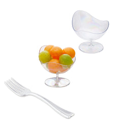 Mini Serve 100 2 oz Round Clear Plastic Ball Chairs and 100 Silver Plastic 4