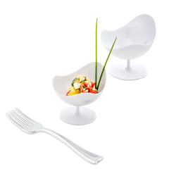 Mini Serve 100 2 oz Round White Plastic Ball Chairs and 100 Silver Plastic 4