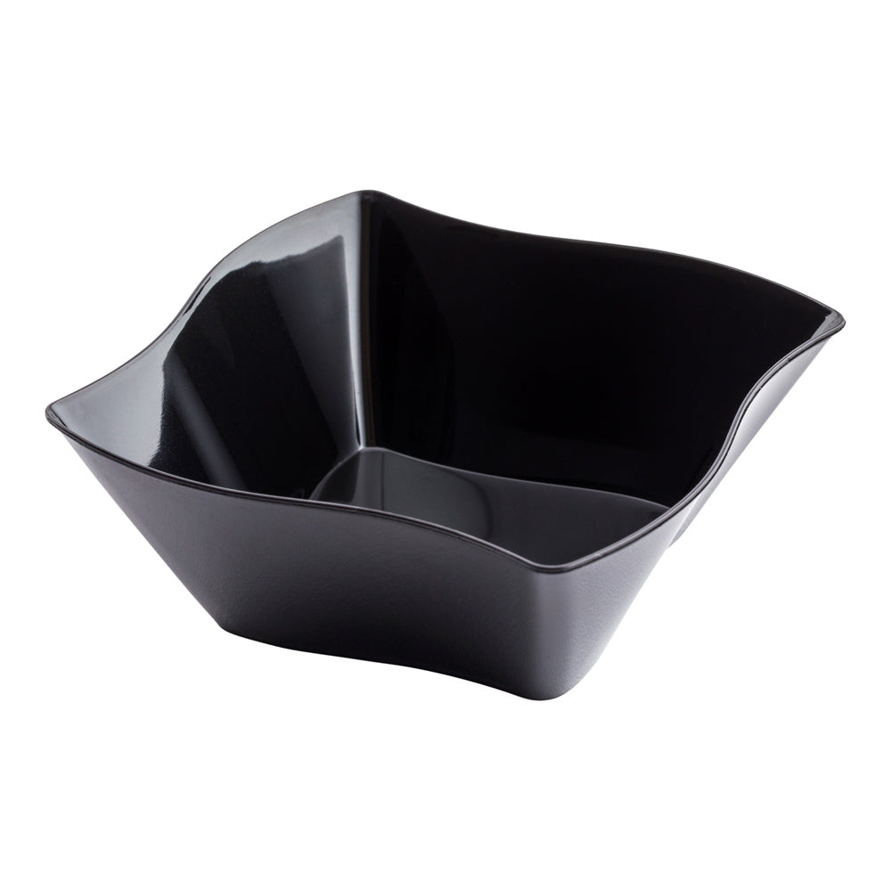Mini Serve 100 6 oz Square Black Plastic Aqua Bowls and 100 Silver Plastic 4" Mini Forks