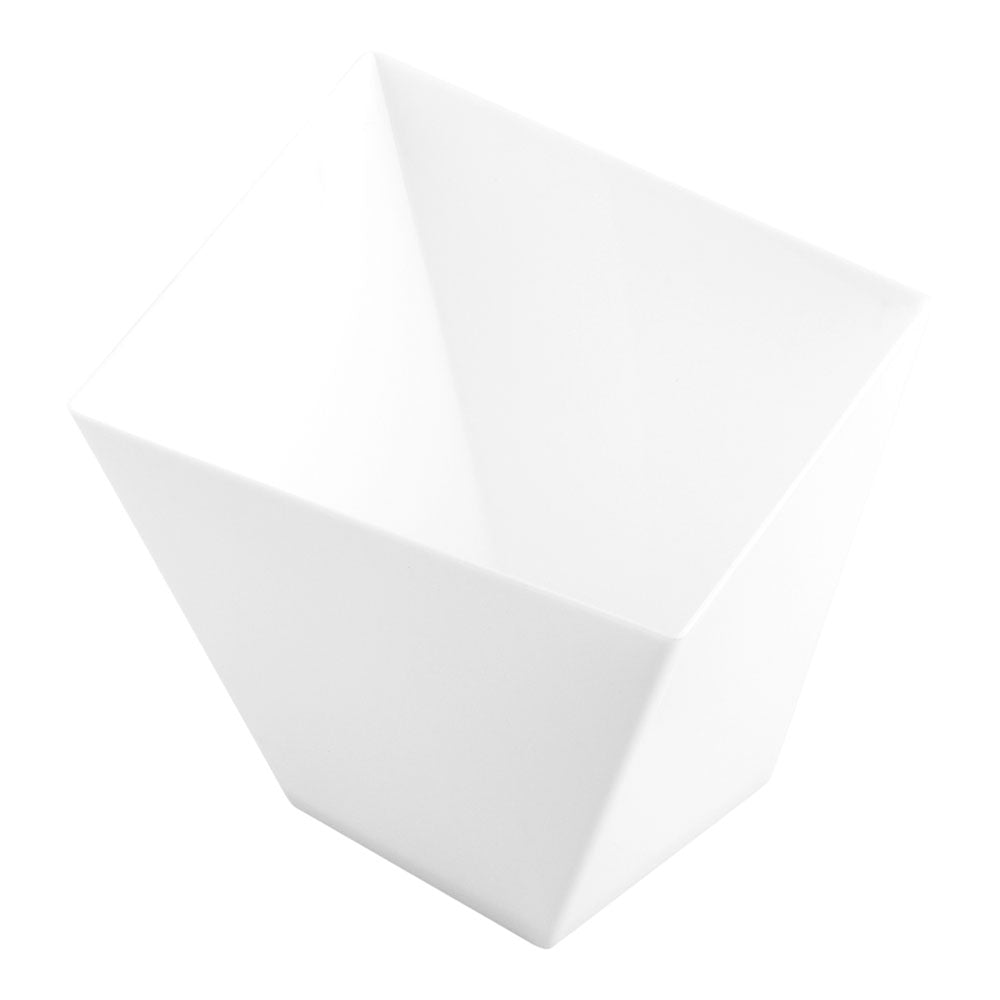 Mini Serve 100 6 oz Square White Plastic Large Girata Dish and 100 Silver Plastic 4" Mini Forks